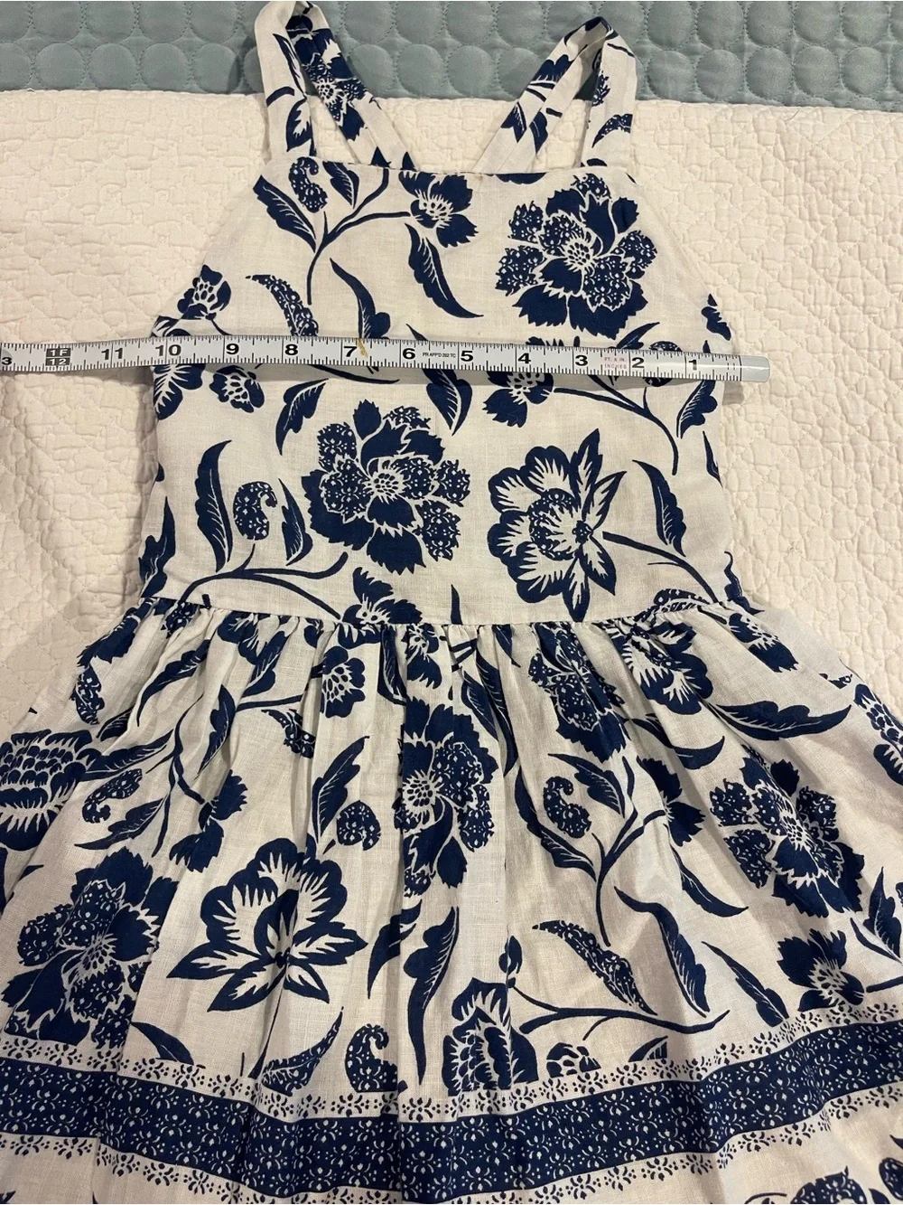 Polo Ralph Lauren White Navy Floral Summer Dress Linen Cotton Cross Low Back Sz5